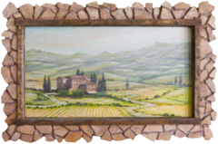 Toskana, Gemälde mit ungewöhnlichen Holzrahmen