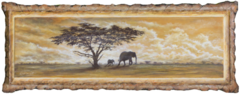 Elefanten in afrikanischer Landschaft, Gemälde