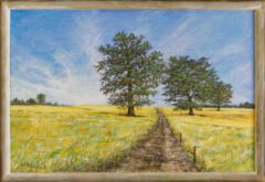 Feldweg mit Kornfeldern und Bäumen, Gemälde