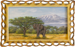 Elefant in afrikanischer Landschaft, Gemälde